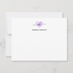 Elegantes Lila Heart Monogram Einfach Minimalistis Mitteilungskarte