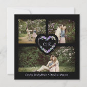 Elegantes Lila Herz 3 Fotos Verlobung Save The Date (Vorderseite)