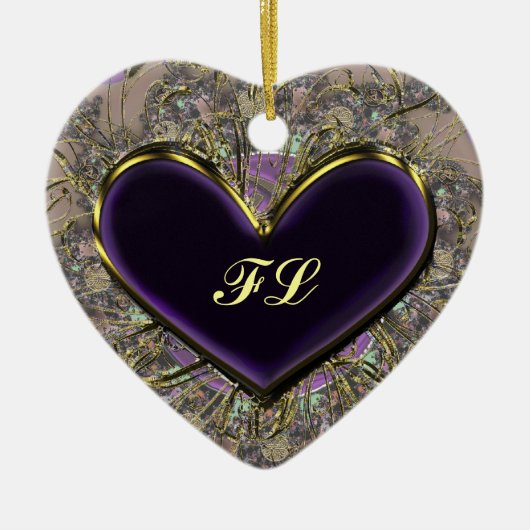 Elegantes lila Herz-mit Monogramm Verzierung Keramikornament (Vorne)