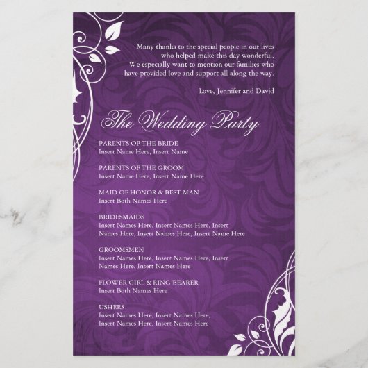 Elegantes Lila Hochzeitsprogramm (Rückseite)