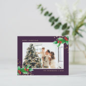Elegantes Lila Holly Foto Frohe Weihnachten (Stehend Vorderseite)