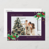 Elegantes Lila Holly Foto Frohe Weihnachten (Vorne/Hinten)