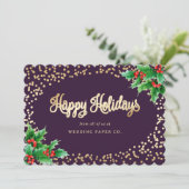Elegantes Lila Holly Snow Business Feiertagskarte (Stehend Vorderseite)