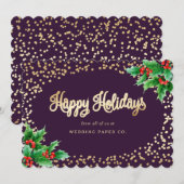 Elegantes Lila Holly Snow Business Feiertagskarte (Vorne/Hinten)