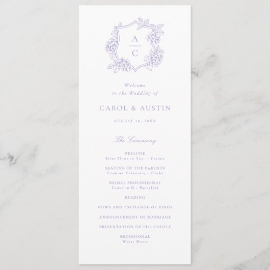 Elegantes lila Hortensien-Hochzeitsprogramm Programm (Vorderseite)