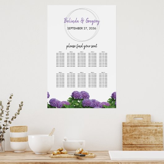 Elegantes Lila Hydrangea Hochzeitssattel Poster (Küche)