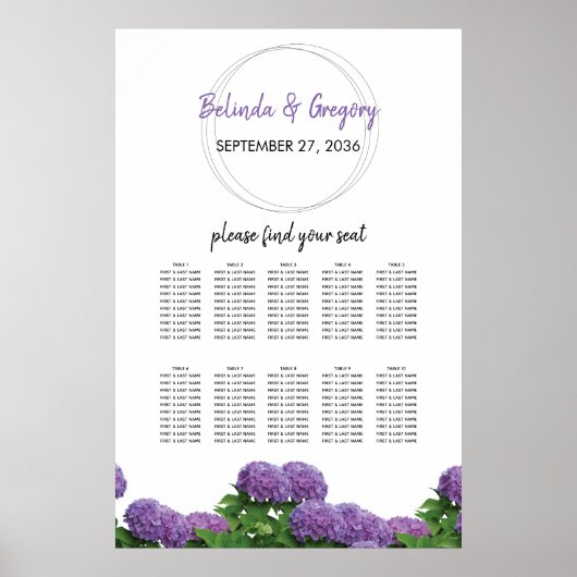 Elegantes Lila Hydrangea Hochzeitssattel Poster (Vorne)
