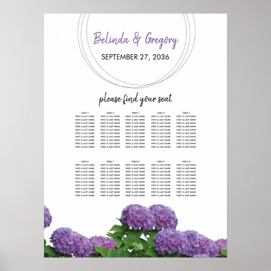 Elegantes Lila Hydrangea Hochzeitssattel Poster (Vorne)
