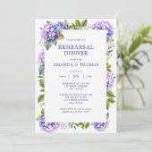 Elegantes Lila Hydrangeas Hochzeit Probe Dinner Einladung (Stehend Vorderseite)