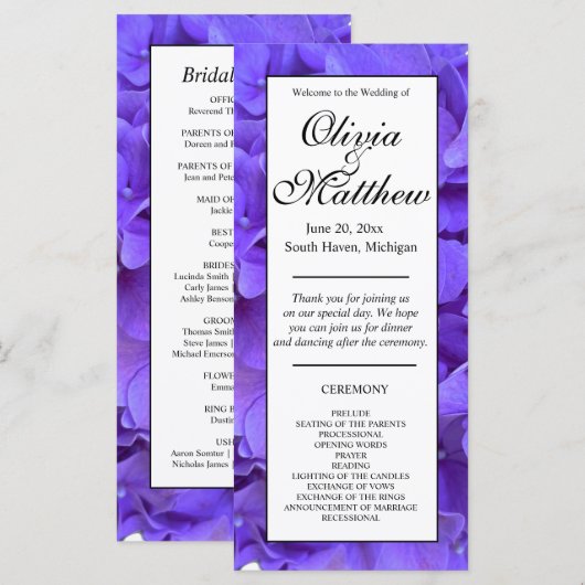 Elegantes lila Hydrangeas Hochzeitsprogramm (Vorne/Hinten)