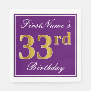 Elegantes Lila, Imitat-Gold33. Geburtstag + Name Serviette