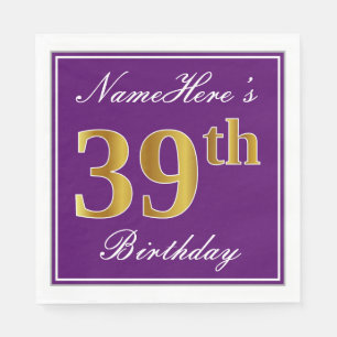 Elegantes Lila, Imitat-Gold39. Geburtstag + Name Serviette