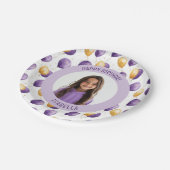 Elegantes Lila Imitat Gold Balloons Foto Pappteller (Schrägansicht)