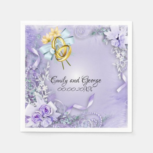 Elegantes, Lila, individualisierbares Hochzeitspap Serviette (Vorderseite)