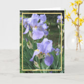 Elegantes Lila Iris Foto Golden Frame Karte (Gelbe Blume)