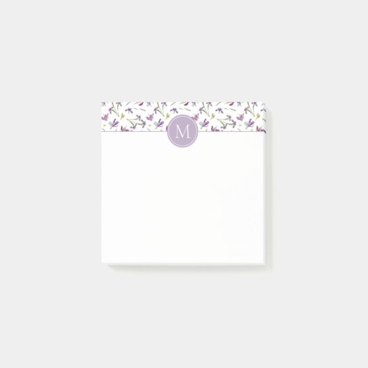 Elegantes Lila Irisfarben 3 Zoll x 3 Zoll Monogram Post-it Klebezettel (Vorderseite)