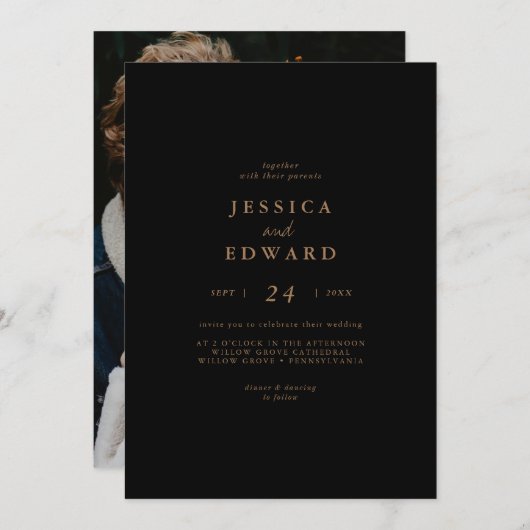 Elegantes Lila Lässiges Kalligrafie-Foto Hochzeit Einladung (Vorne/Hinten)