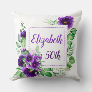Elegantes lila Lavendel-Blumen-50. Geburtstag Kissen