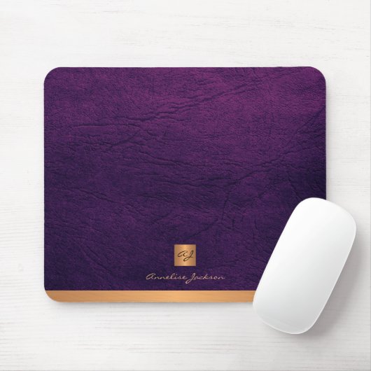 Elegantes lila Ledergold mit Monogramm Mousepad (Mit Mouse)