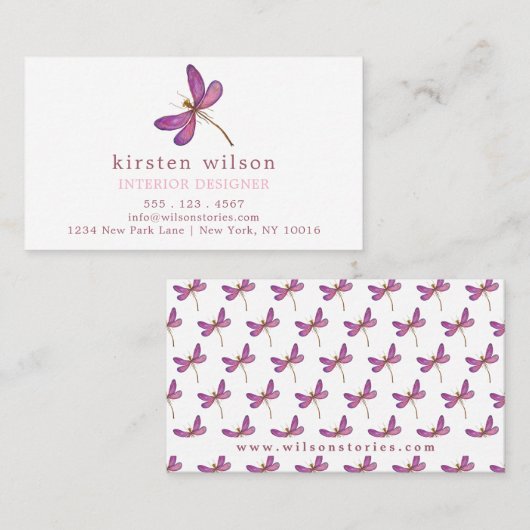 Elegantes Lila Libellenmuster Visitenkarte (Vorne/Hinten)