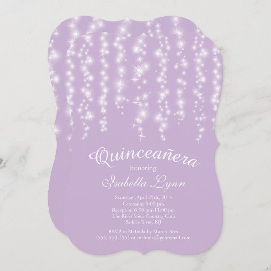 Elegantes Lila Lichterlebnis Quinceñera Party Einladung (Vorne/Hinten)