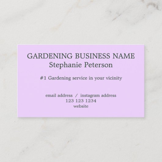 Elegantes Lila Lilac Custom Foto Garening Visitenkarte (Rückseite)