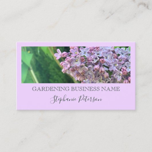 Elegantes Lila Lilac Custom Foto Garening Visitenkarte (Vorderseite)