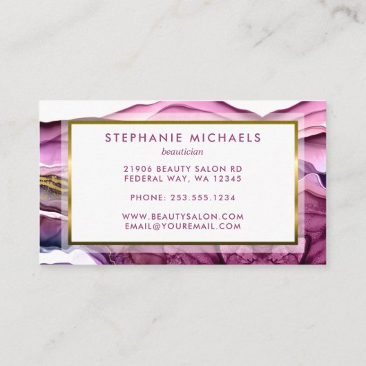 Elegantes Lila Liquid Ink Gold Hair & Makeup Visitenkarte (Rückseite)