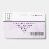 Elegantes lila Logo-Barcode-Mitarbeiter-ID Ausweis (Rückseite)