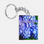Elegantes lila Magenta Blumenhydrangea Schlüsselanhänger (Vorderseite links)