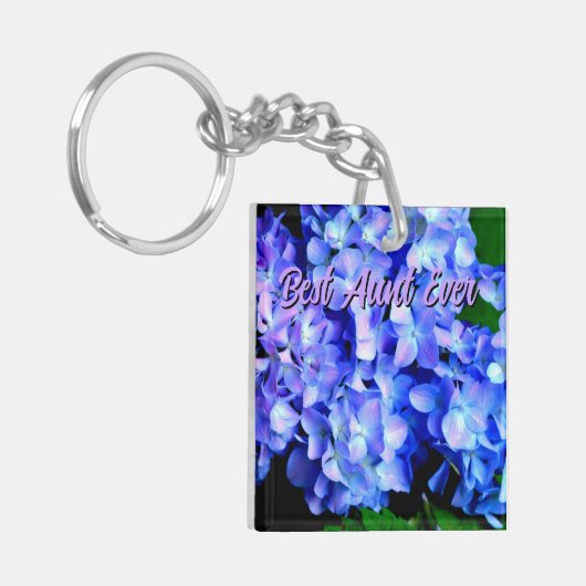 Elegantes lila Magenta Blumenhydrangea Schlüsselanhänger (Vorderseite links)