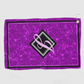 Elegantes Lila Marble Black Diamond Anfangsskript Golfhandtuch (Horizontal)