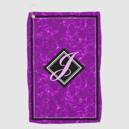 Elegantes Lila Marble Black Diamond Anfangsskript Golfhandtuch