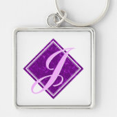 Elegantes Lila Marble Diamond Initialskript Schlüsselanhänger (Vorne)