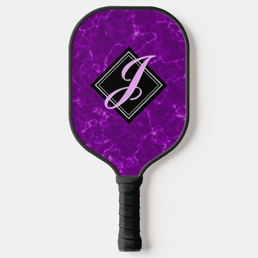 Elegantes Lila Marmormonogramm Pickleball Schläger (Vorderseite)