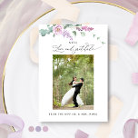 Elegantes Lila, Mauve Pastel Floral Wedding Foto Dankeskarte<br><div class="desc">Schicken Sie uns Ihr Dankeschön mit diesem schönen "Mit Liebe und Dankbarkeit" Foto danke Ihnen Karte. Design mit zarten Aquarellfarben, Lila, lila und lila Blumendetails und schönen modernen handschriftlichen Kalligrafieelementen. Vorlage mit zwei Platzhaltern im Foto, ersetzen Sie die Vorlage mit Ihrem Bild und Zazzle fügt automatisch Ihre Bilder in der...</div>