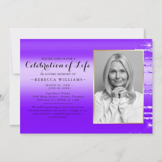 Elegantes Lila Modernes Foto Feiern des Lebens Einladung (Vorderseite)
