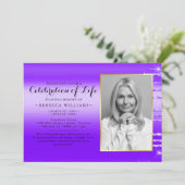 Elegantes Lila Modernes Foto Feiern des Lebens Einladung (Stehend Vorderseite)