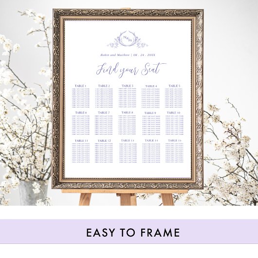 Elegantes Lila Mongram Seating Chart Sign Poster