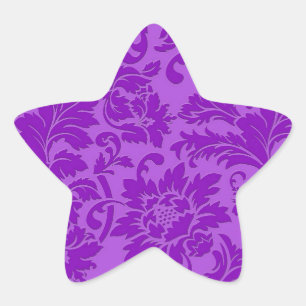 Elegantes lila monochromes vintage florales Damast Stern-Aufkleber