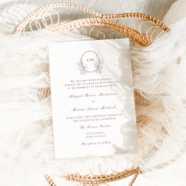 Elegantes Lila Monogram QR UAwg Hochzeit Einladung