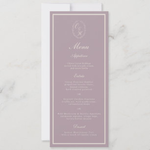 Elegantes lila Monogramm Hochzeitslangmenü Einladung