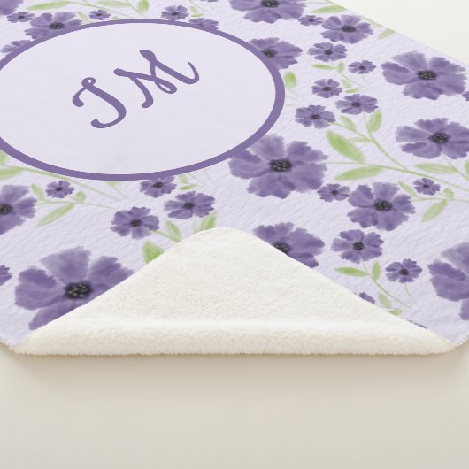 Elegantes Lila Monogramm-Muster Sherpadecke (3/4)