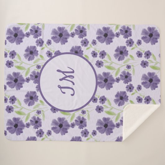 Elegantes Lila Monogramm-Muster Sherpadecke (Vorderseite (Horizontal))
