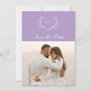 Elegantes Lila Monogramm-Save the Date Foto Einladung