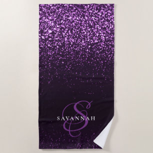 Elegantes lila Monogramm Schriftart stilvoll Glitt Strandtuch
