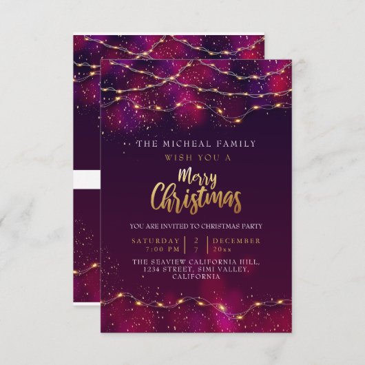 Elegantes Lila Neon Custom Weihnachtsgeschenk Einladung (Vorne/Hinten)