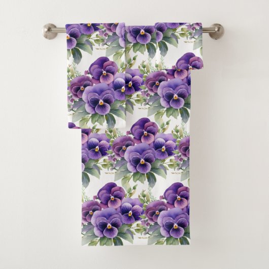 Elegantes Lila Pansy Stiefmütterchen Blumenhandtuc Badhandtuch Set (Insitu)