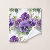 Elegantes Lila Pansy Stiefmütterchen Blumenhandtuc Badhandtuch Set (Waschlappen)