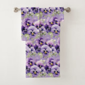 Elegantes Lila Pansy Stiefmütterchen Blumenhandtuc Badhandtuch Set (Insitu)